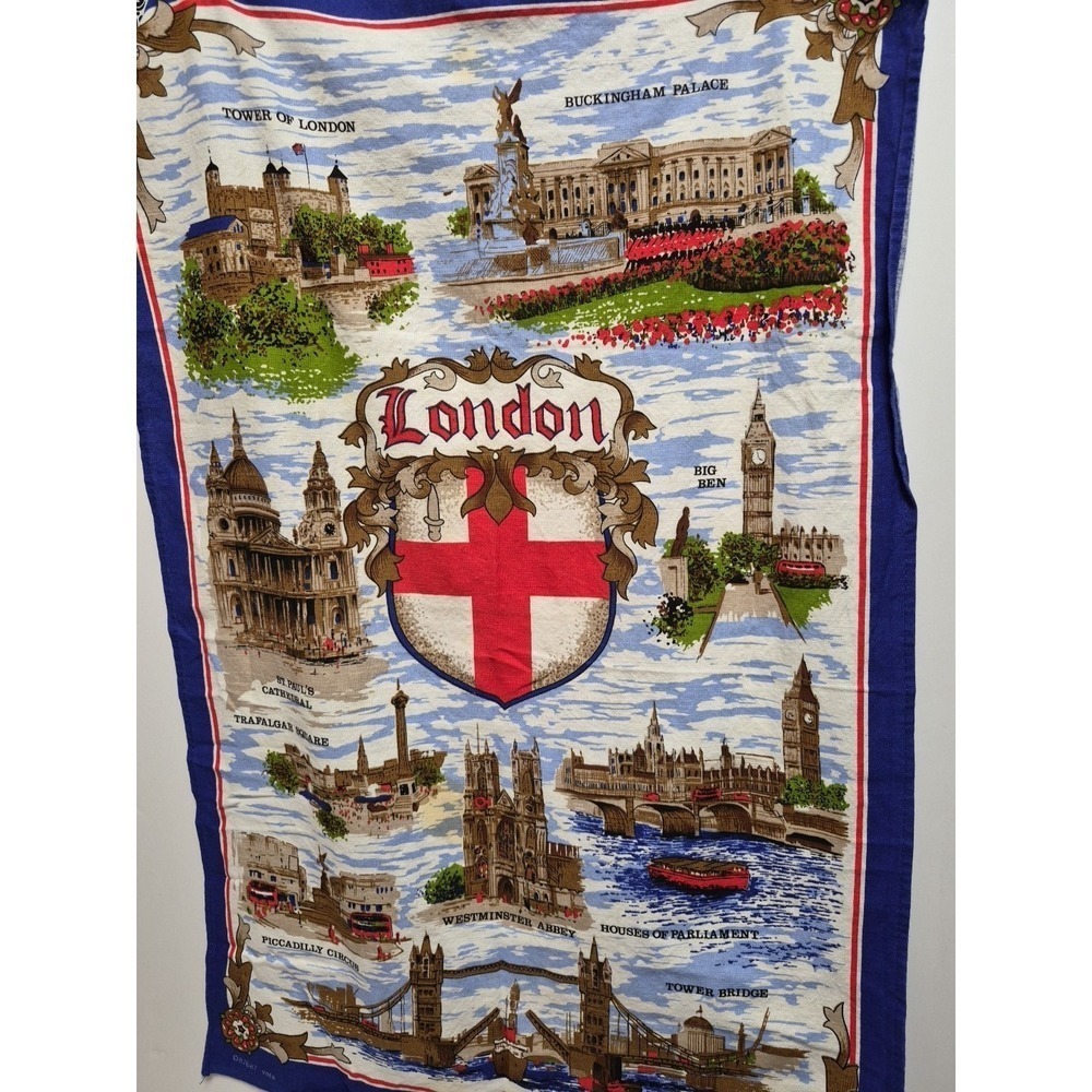 Lot of 2 Vintage Tea Towels LONDON AND CASTLES IN IRELAND Linen Cotton